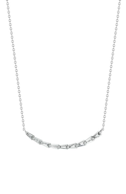 Tapered Baguette Curved Diamond Bar Necklace