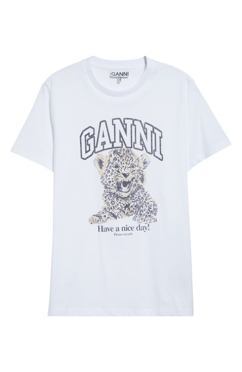 Ganni Leopard Cotton Graphic T-Shirt, Alternate, color, White/ Leopard