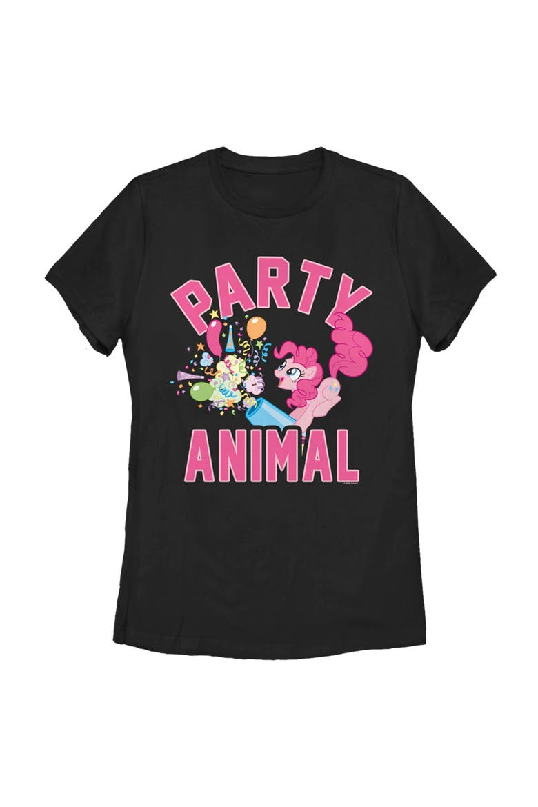 Women's My Little Pony Friendship is Magic Pinkie Pie Party Animal  Graphic T-Shirt, Main, color, Black