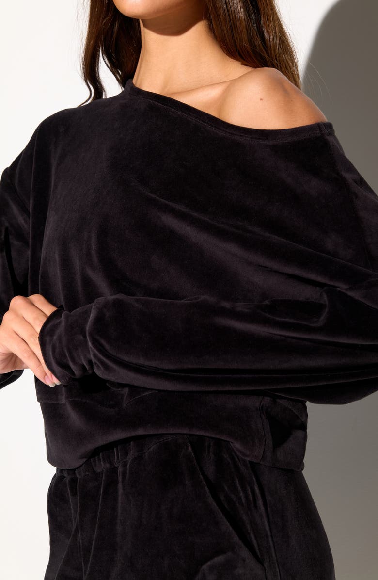 Spiritual Gangster Ava Off the Shoulder Velour Sweatshirt, Alternate, color, Black