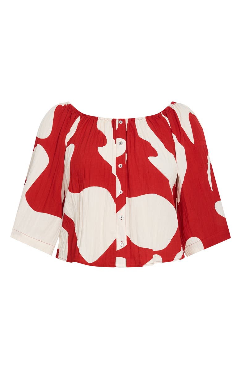 City Chic Maiya Printed Button-Up Top, Alternate, color, Red Abstract