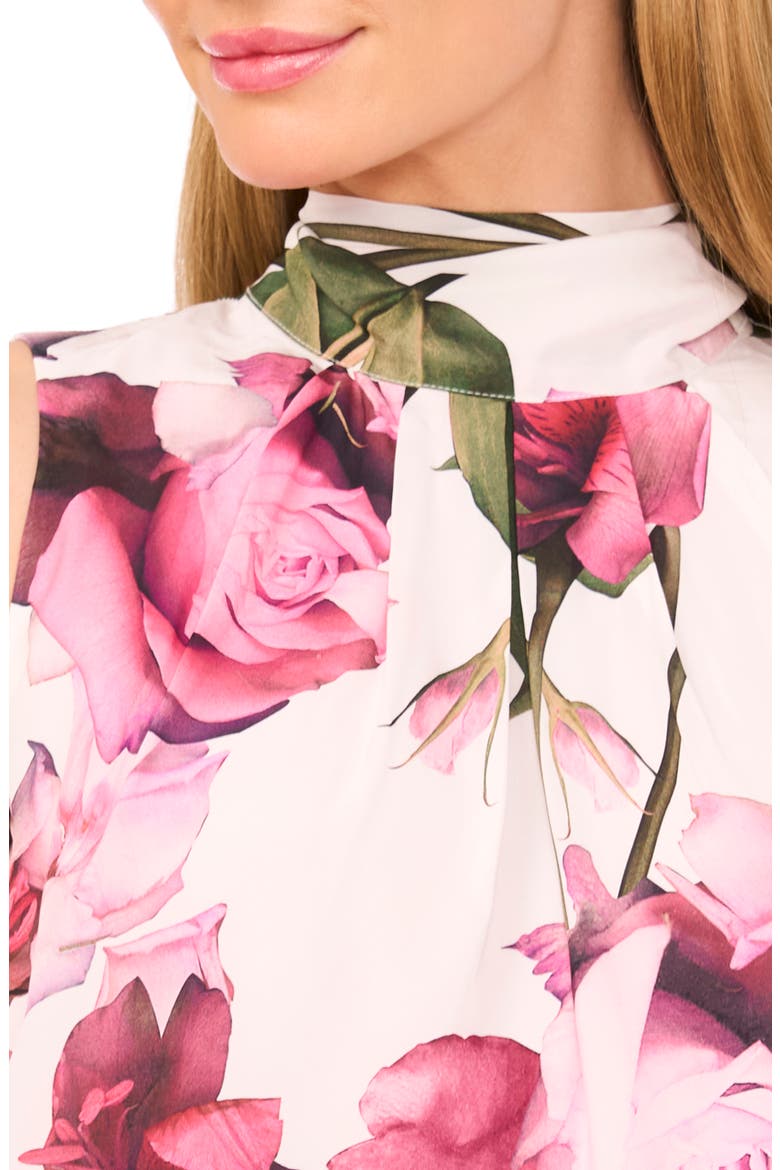 Floral Print Sleeveless Satin Shirt, Alternate, color, ULTRA WHITE