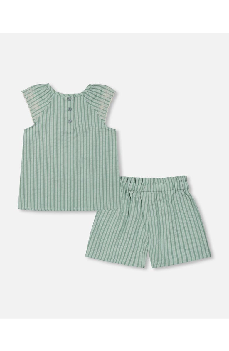 Deux par Deux Girl's Chambray Blouse And Short Set Mint Green Striped, Alternate, color,