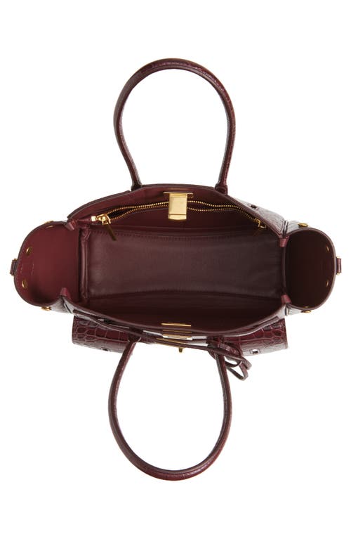 Balenciaga Mini Bel Air Croc Embossed Leather Carry All Tote In Burgundy