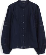 Madewell High Neck Lace Detail Pintuck Cotton Top