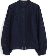 Madewell High Neck Lace Detail Pintuck Cotton Top