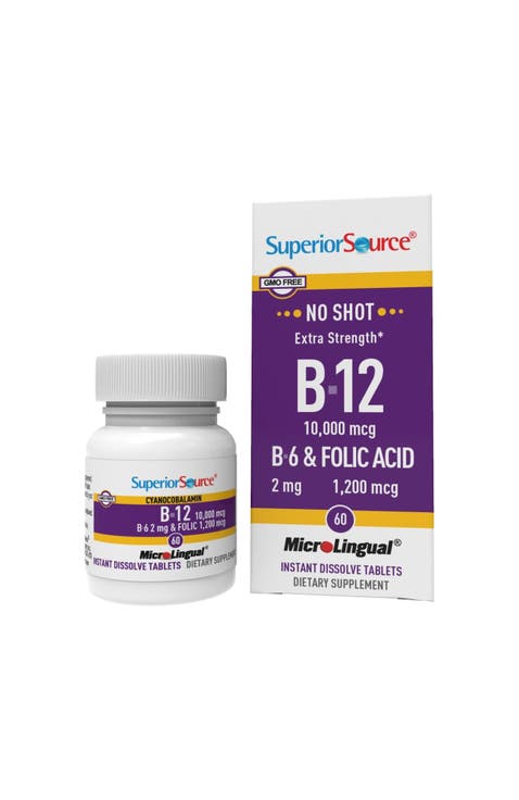 No Shot Vitamin B-12 Cyanocobalamin B-6 Folic Acid Sublingual Dissolving Tablets