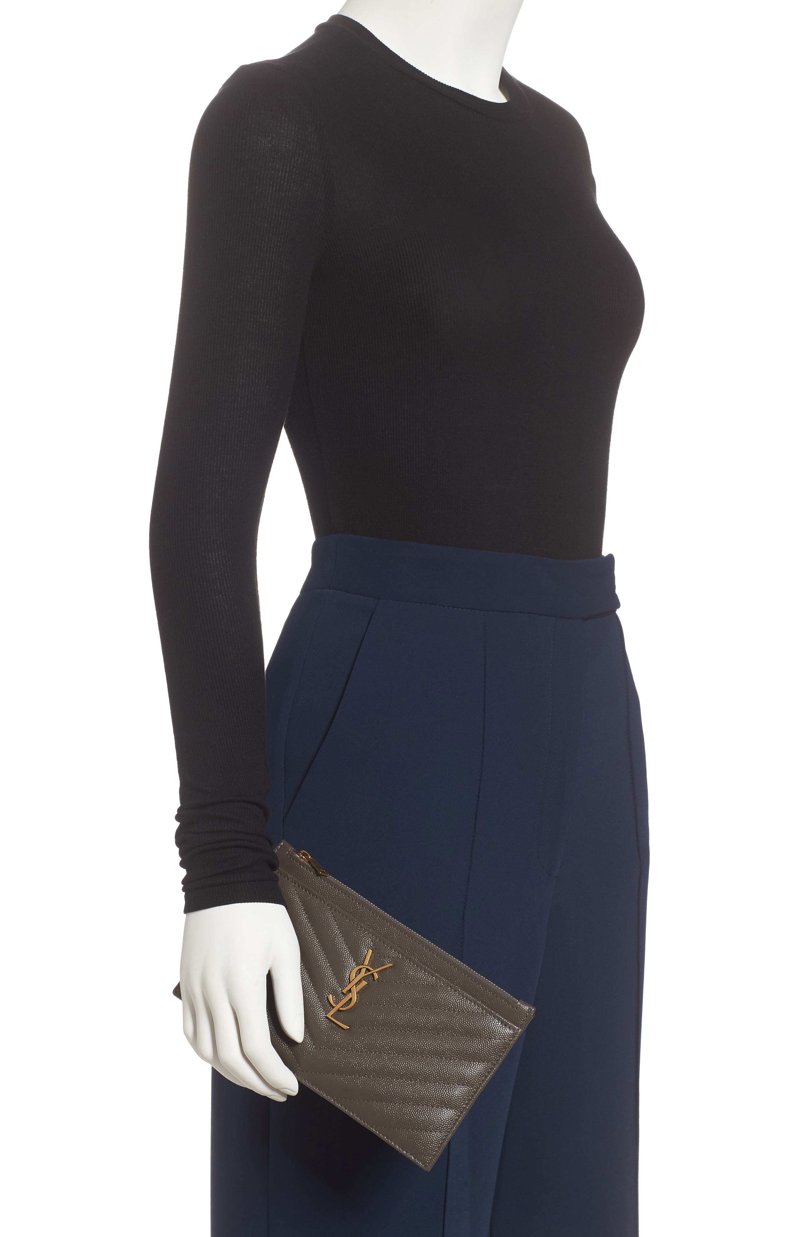 Saint Laurent Monogram Matelassé Quilted Calfskin Pouch, Alternate, color, 