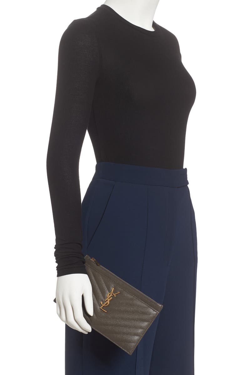 Saint Laurent Monogram Matelassé Quilted Calfskin Pouch, Alternate, color,