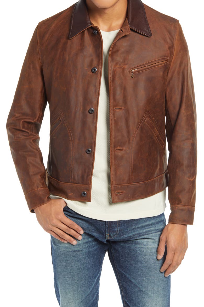 Leather Mechanics Jacket, Main, color, BROWN