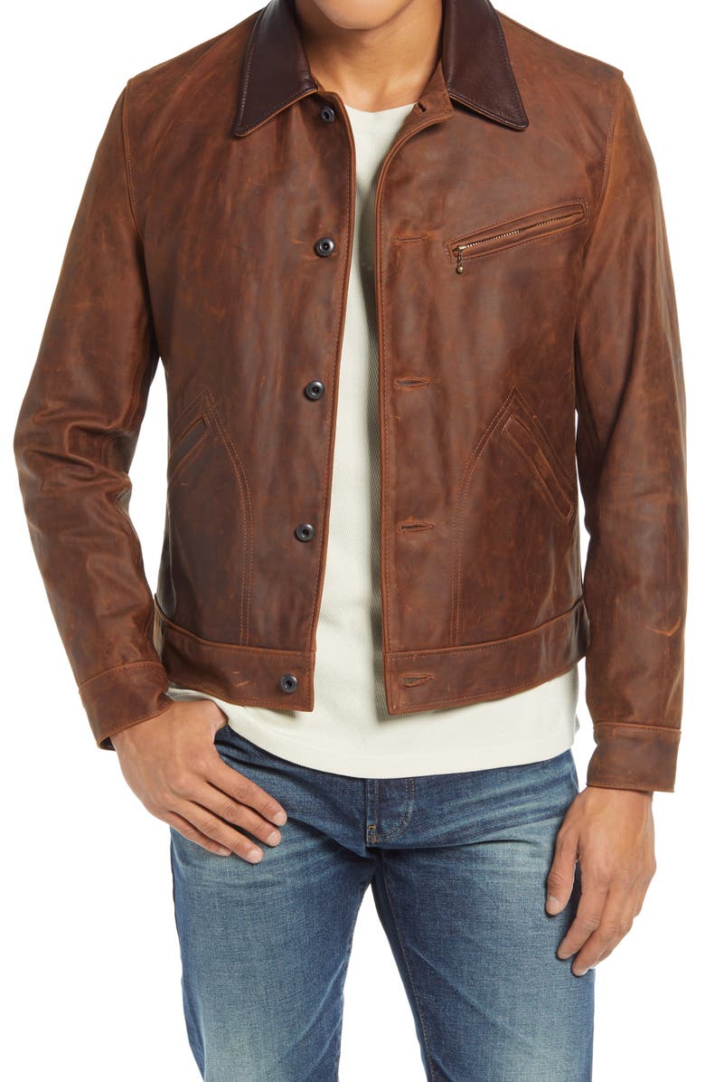 Schott NYC Leather Mechanics Jacket, Main, color, Brown
