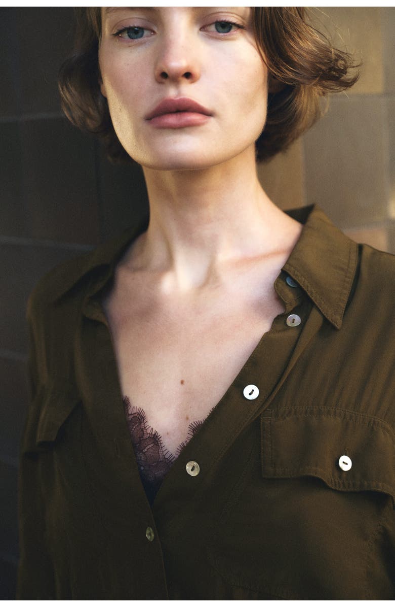 H&M Viscose Shirt, Alternate, color, Dark Khaki Green