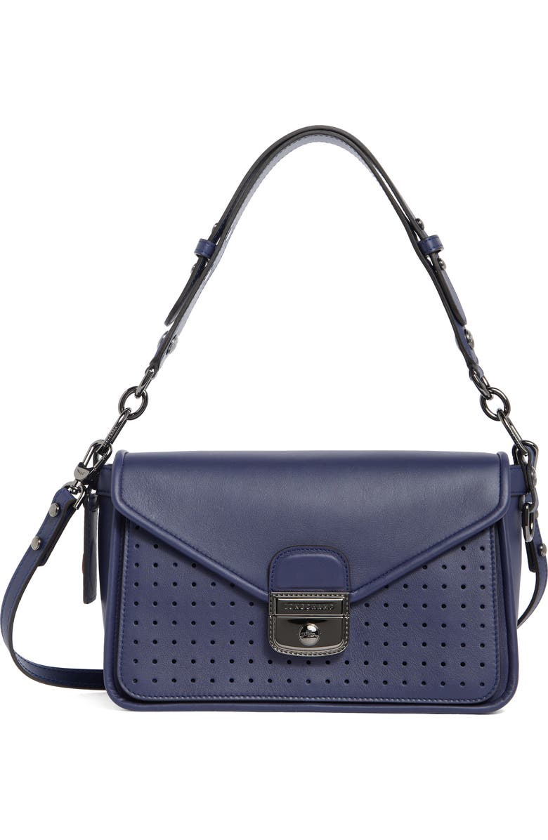 Longchamp Mademoiselle Medium Leather Satchel, Main, color, Navy