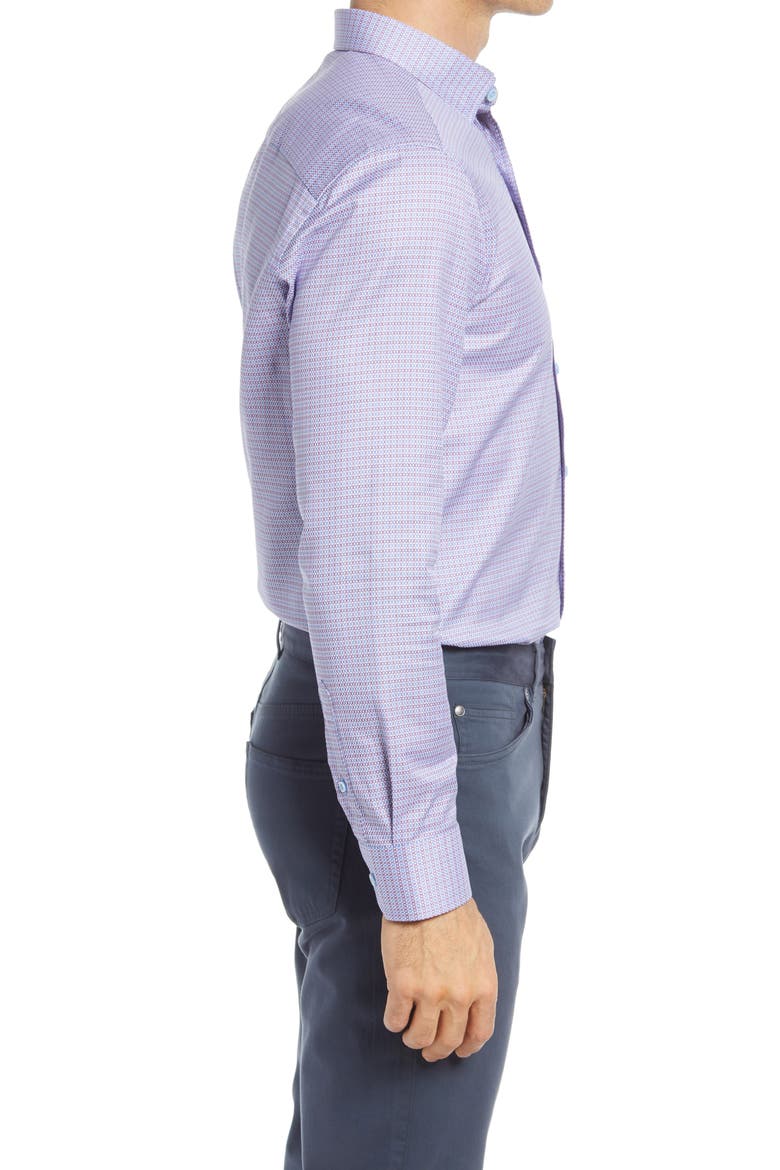 Geometric Button-Up Shirt, Alternate, color, PURPLE/ BLUE