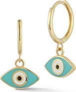 Ember Fine Jewelry 14K Gold Enamel Evil Eye Drop Huggie Hoop Earrings