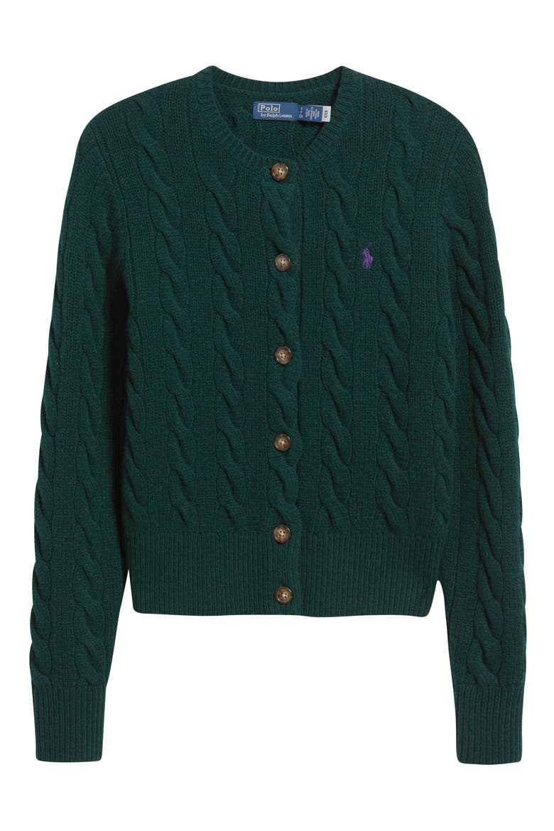 Cable Knit Wool & Cashmere Cardigan, Alternate, color, CLOVER GREEN HEATHER