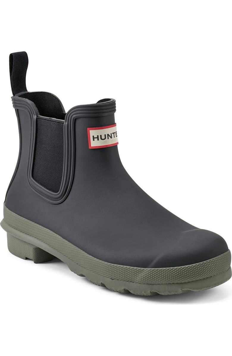 Hunter Original Waterproof Chelsea Rain Boot, Main, color, Black/ Green