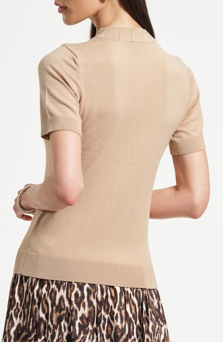 Isaac Mizrahi New York Mock Neck Short Sleeve Sweater, Alternate, color, Camel