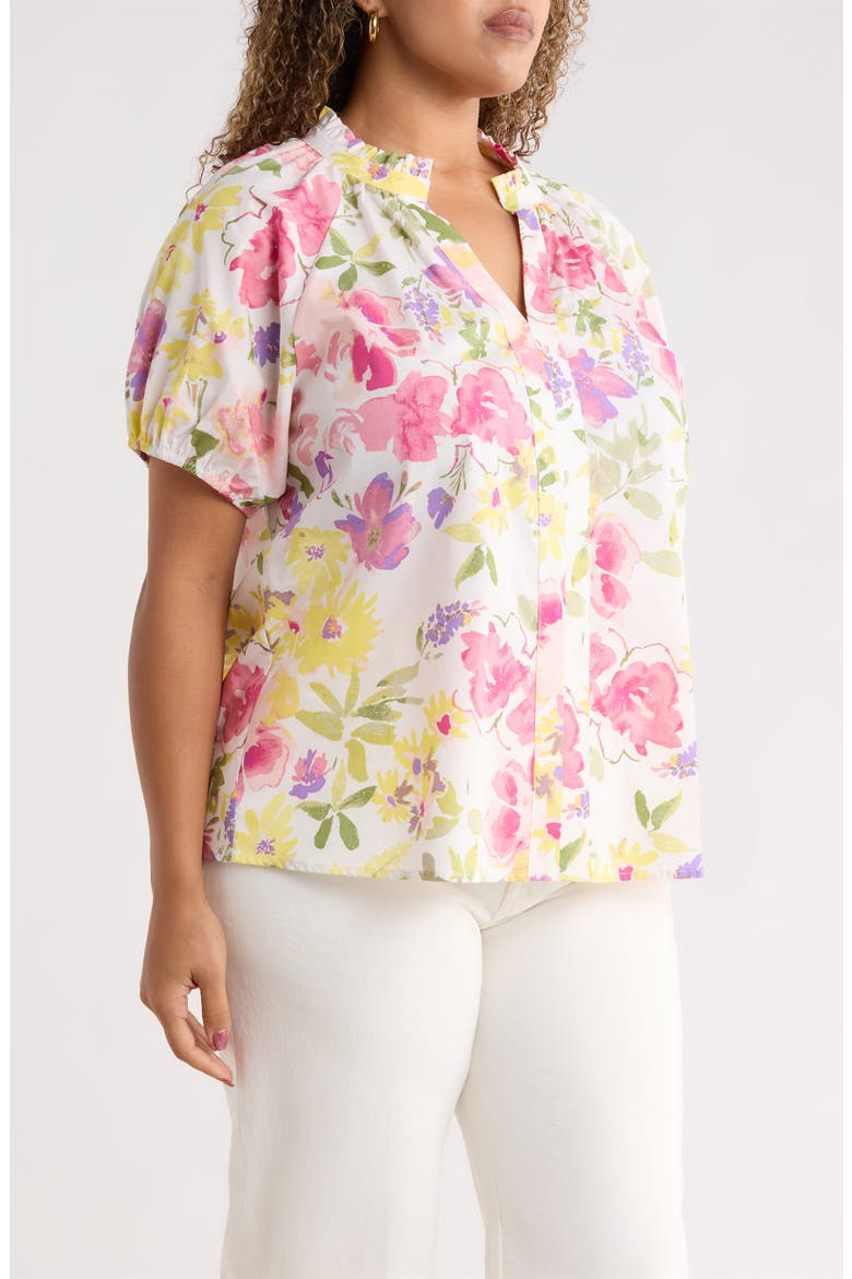 Leonie Floral Lena Split Neck Top, Alternate, color, BLUSH-YELLOW