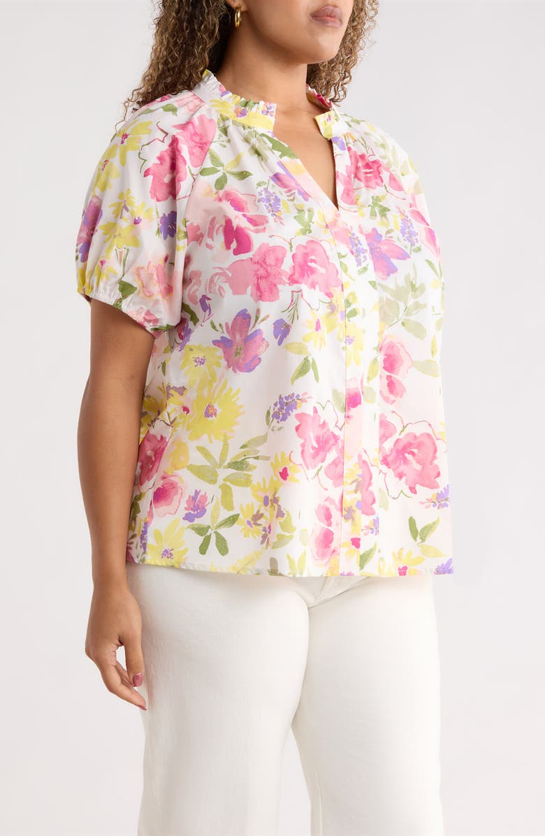 SUGARLIPS Leonie Floral Lena Split Neck Top, Alternate, color, Blush-Yellow