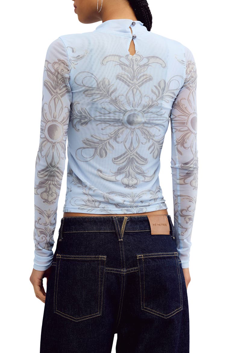 Jessa Mock Neck Mesh Top, Alternate, color, BLUE COMBO