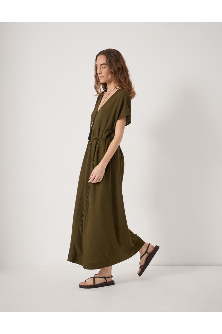 Remy Pleated Linen Blend Midi Dress, Alternate, color, Olive Green