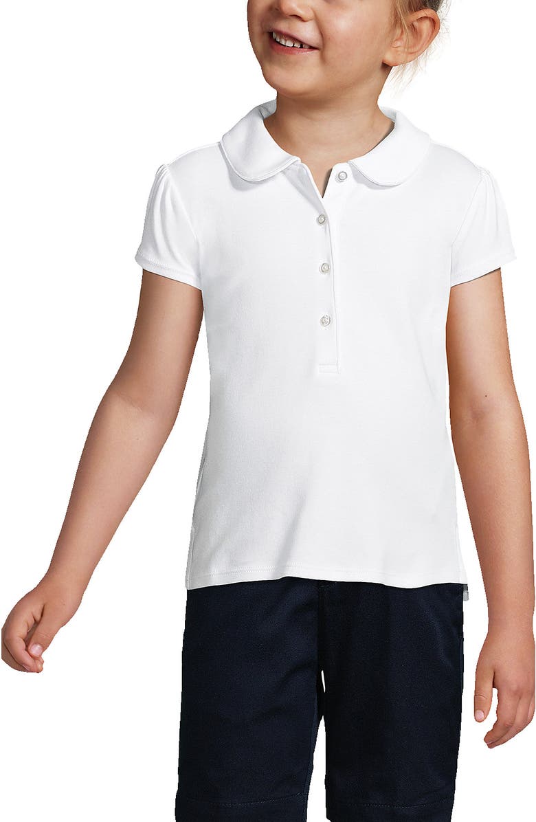 Lands' End Girls Short Sleeve Peter Pan Collar Polo Shirt, Main, color, White