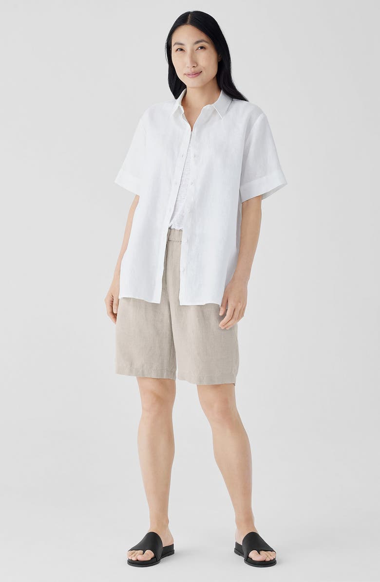 Eileen Fisher Classic Short Sleeve Organic Linen Button-Up Shirt, Alternate, color, 