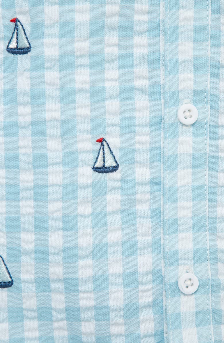 Little Me Sailor Gingham Romper & Bucket Hat Set, Alternate, color,