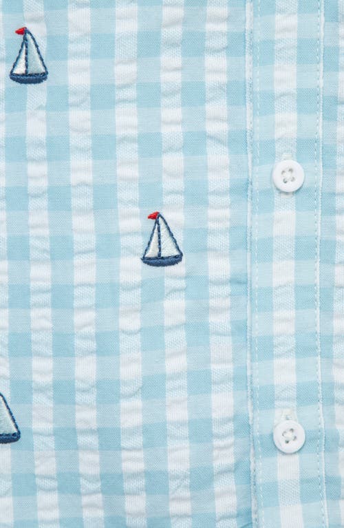 LITTLE ME LITTLE ME SAILOR GINGHAM ROMPER & BUCKET HAT SET 