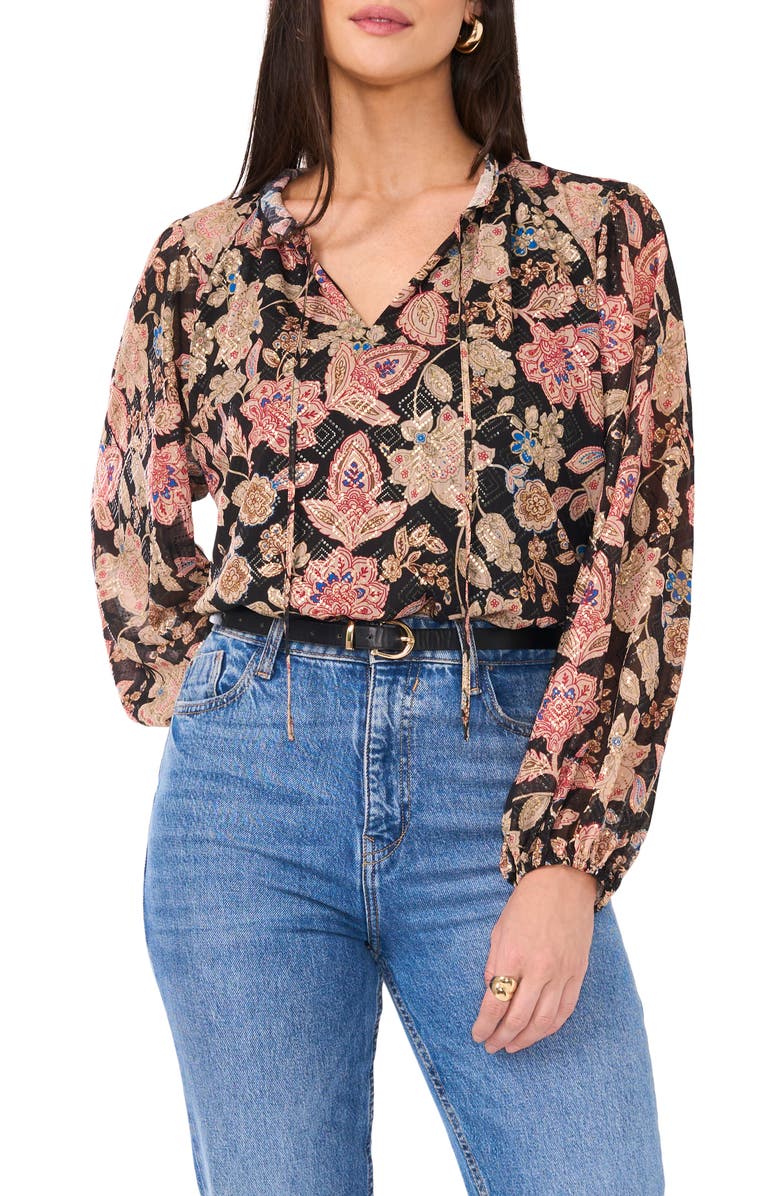 Vince Camuto Floral Print Raglan Sleeve Peasant Top, Main, color, 