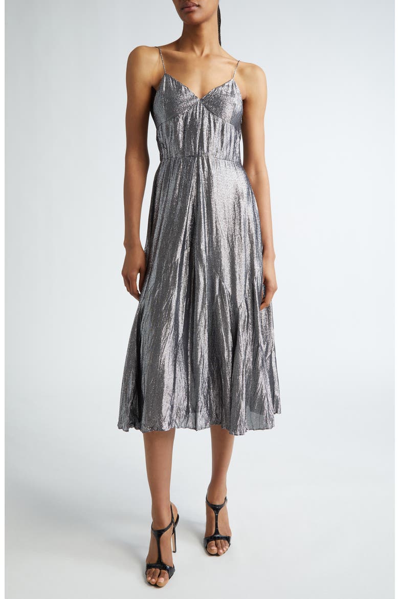 Crushed Metallic Midi Cocktail Dress, Main, color, GUNMETAL
