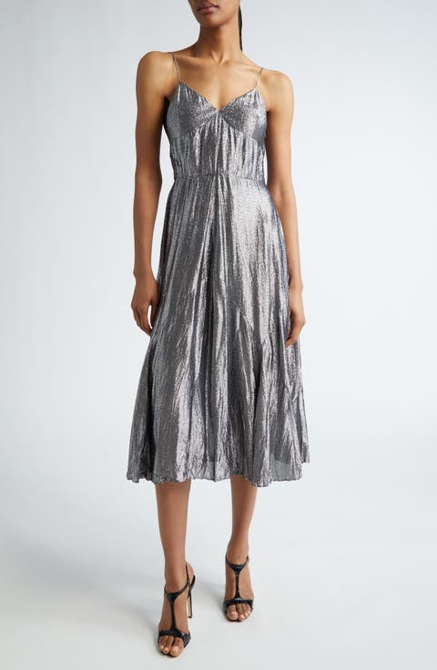 Crushed Metallic Midi Cocktail Dress