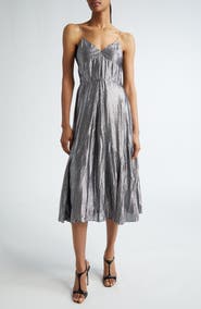 Michael Kors Collection Crushed Metallic Midi Cocktail Dress