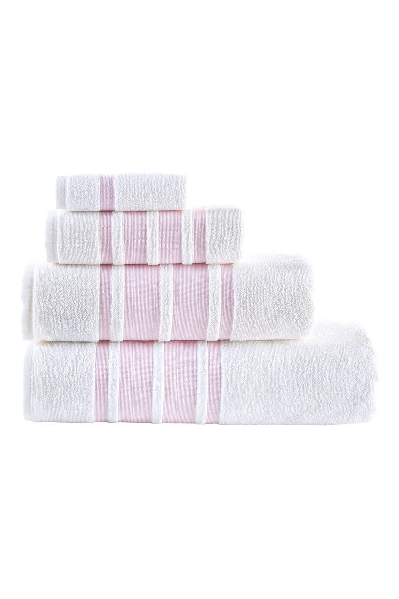 Contrast Border 4-Piece Towel Set, Alternate, color, WHITE/ PINK