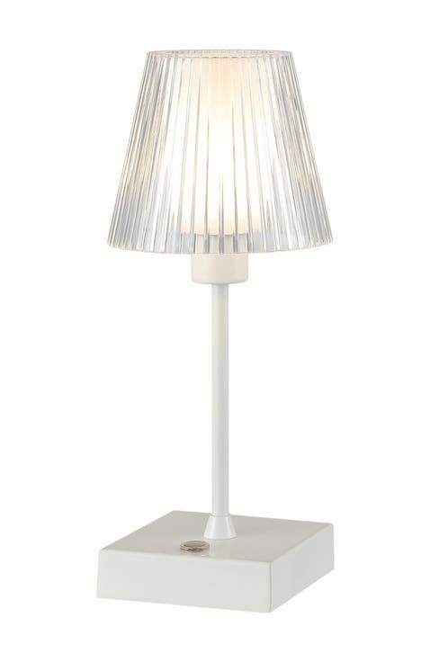 Oscar Modern Industrial Rechargeable/Cordless Iron/Acrylic Integrated Portable LED Table Lamp with Ribbed Shade