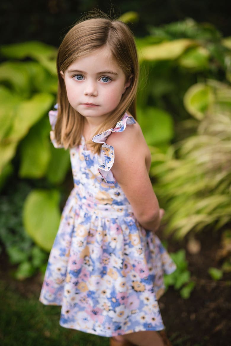 Girls Ruffle Sleeve Dress, Alternate, color, Purple Flowers