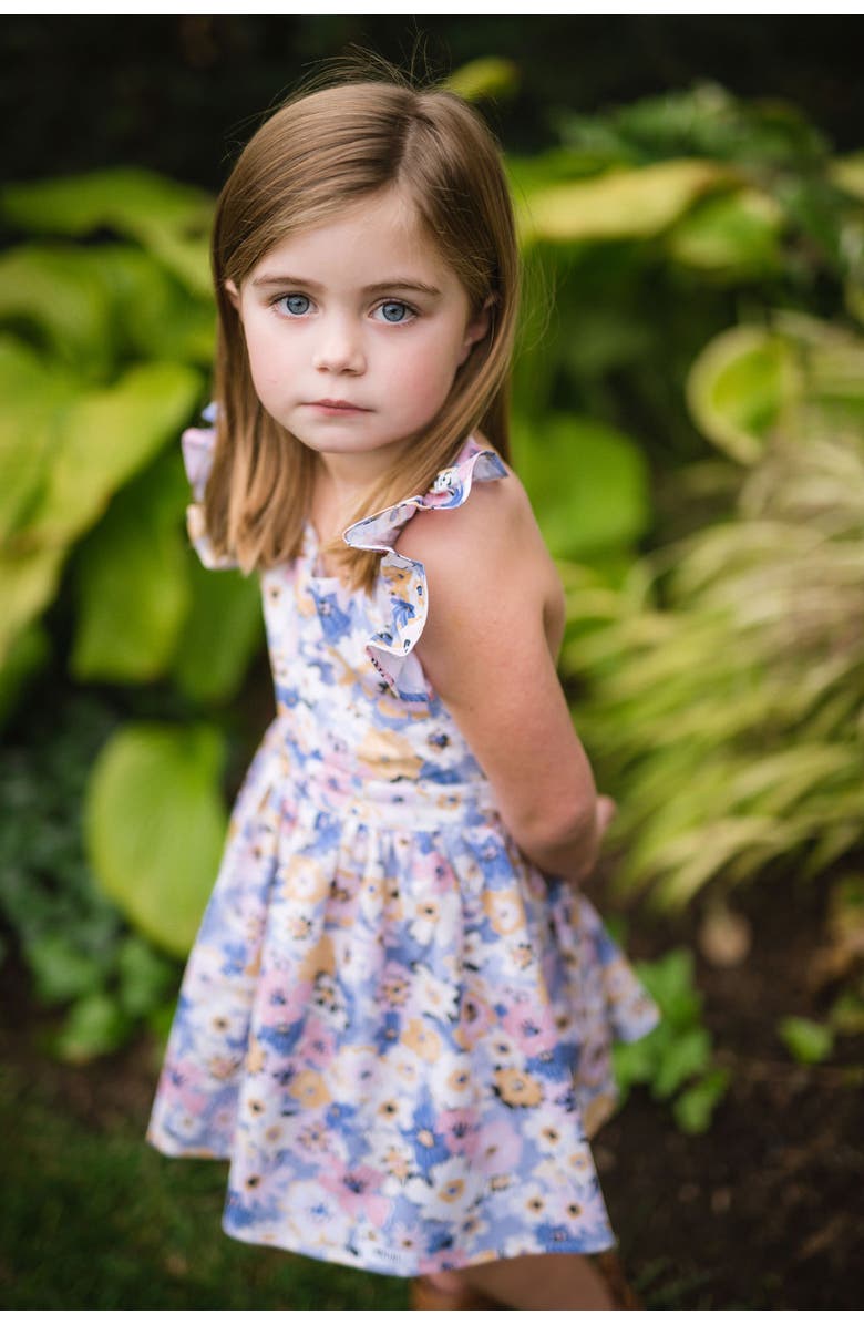 WORTHY THREADS Girls Ruffle Sleeve Dress, Alternate, color, Purple Flowers