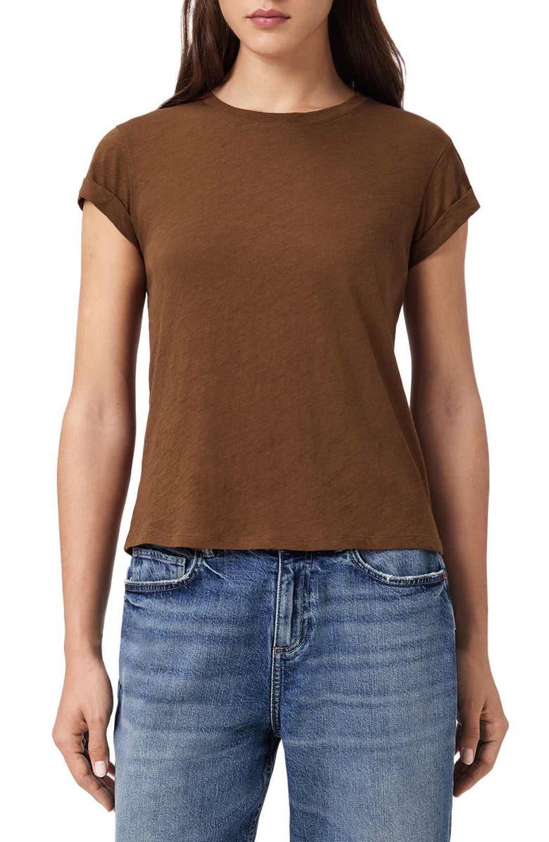 AllSaints Anna Cotton T-Shirt, Main, color, Cognac Brown