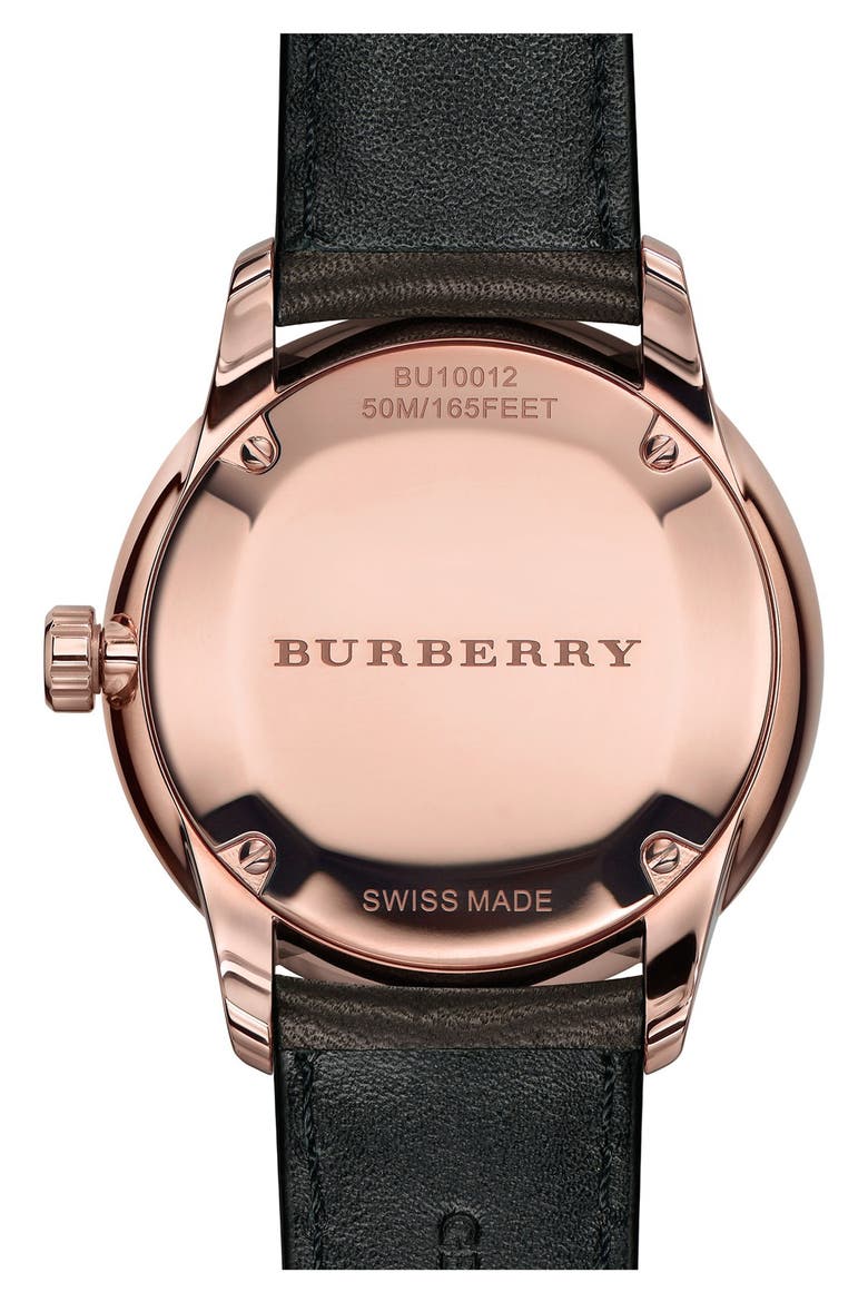 Check Stamped Round Dial Watch, 40mm, Alternate, color, CHOCOLATE BROWN/ ROSE GOLD