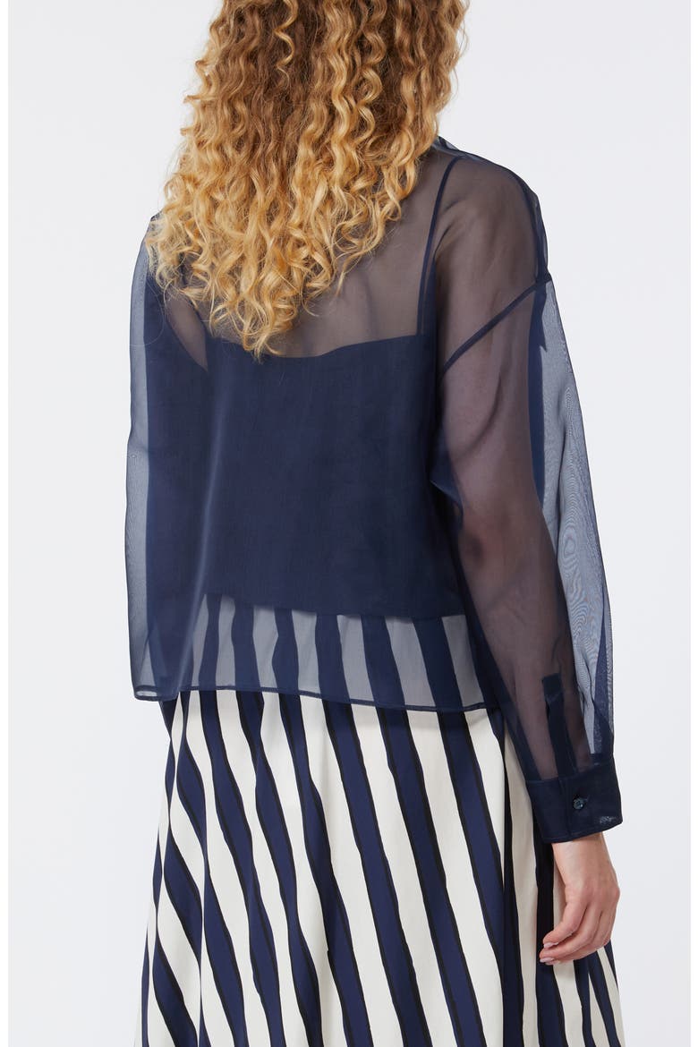 Colomba Long Sleeve Silk Button-Up Shirt, Alternate, color, NAVY