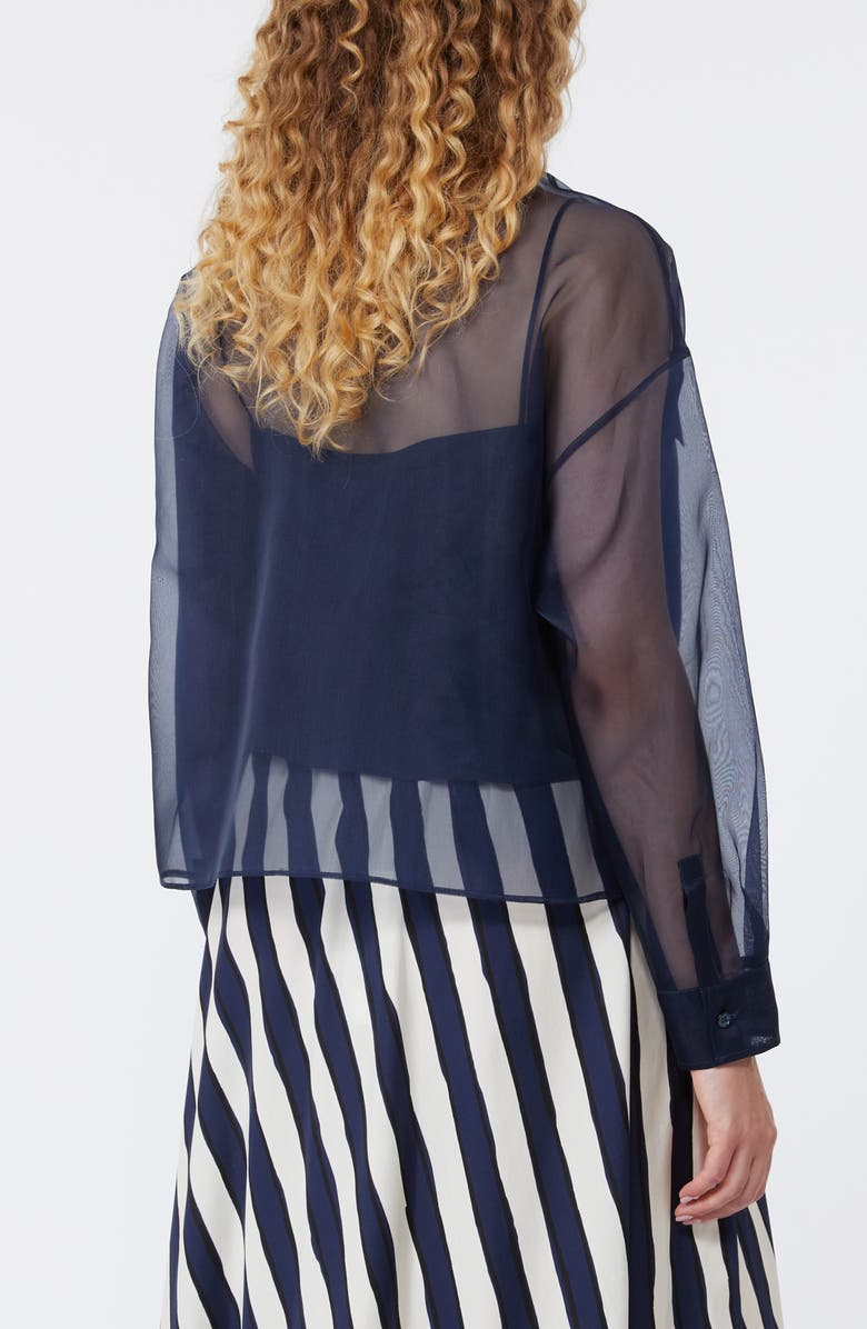 Weekend Max Mara Colomba Long Sleeve Silk Button-Up Shirt, Alternate, color, Navy