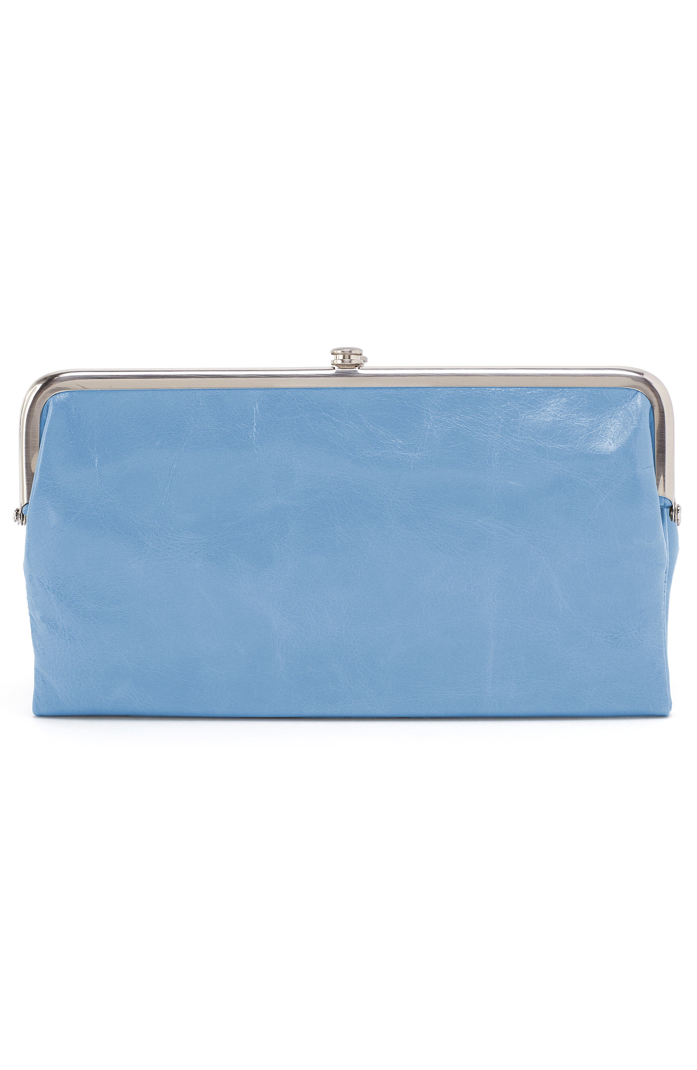 HOBO Lauren Leather Double Frame Clutch, Alternate, color, Faded Denim