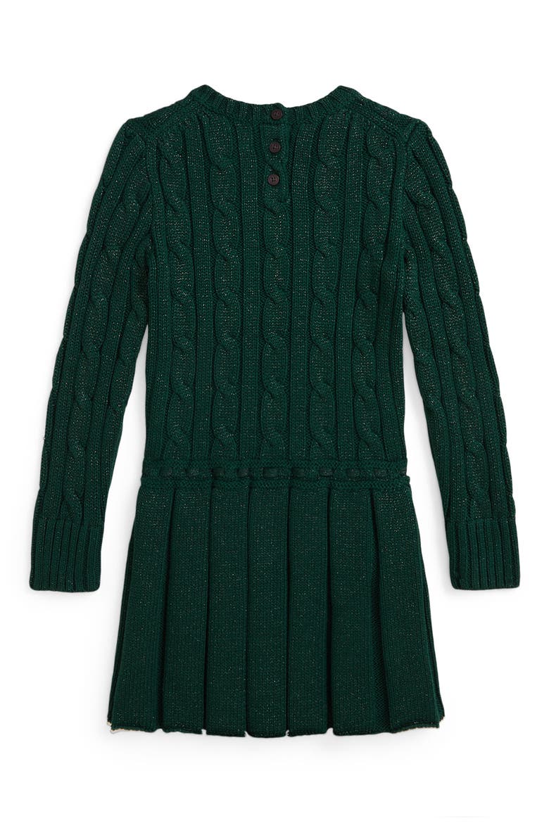 Kids' Cotton Metallic Cable Knit Sweater Dress, Alternate, color, GREEN