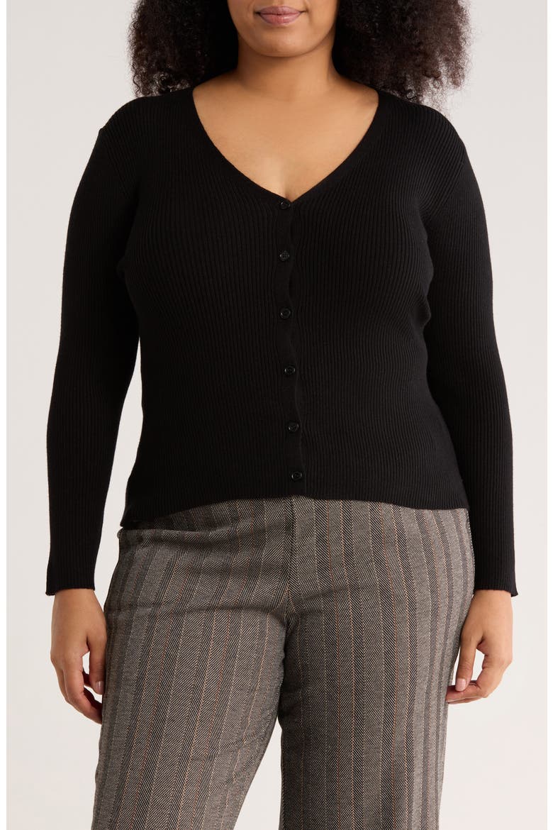 Button Cardigan Sweater, Main, color, BLACK