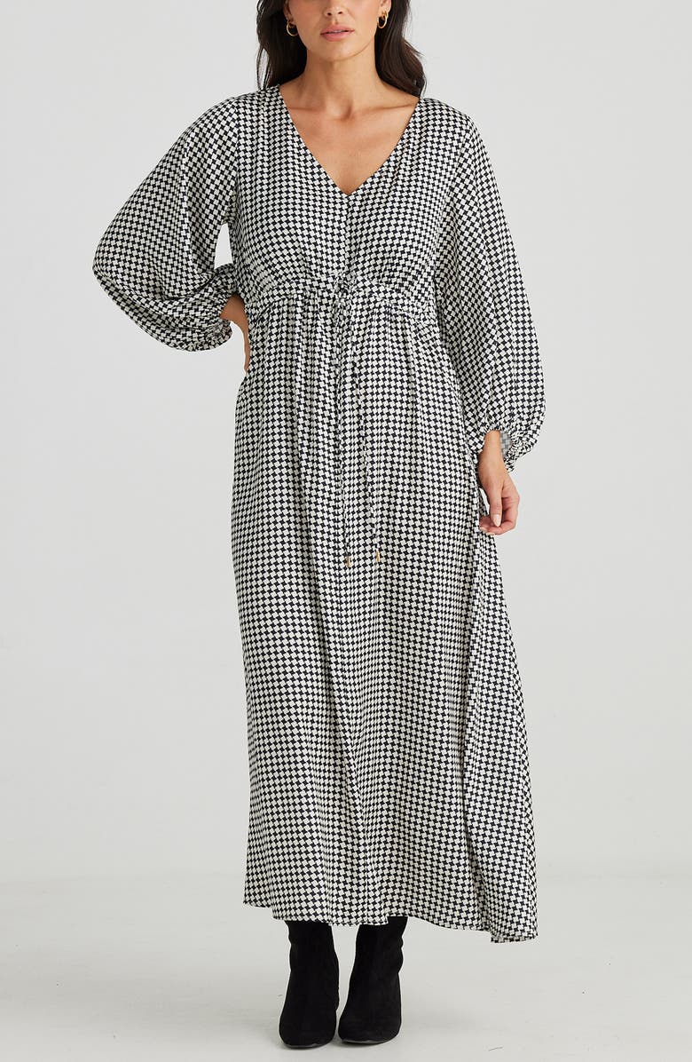 Brave+True Daylight Check Print Long Sleeve Dress, Alternate, color, Black