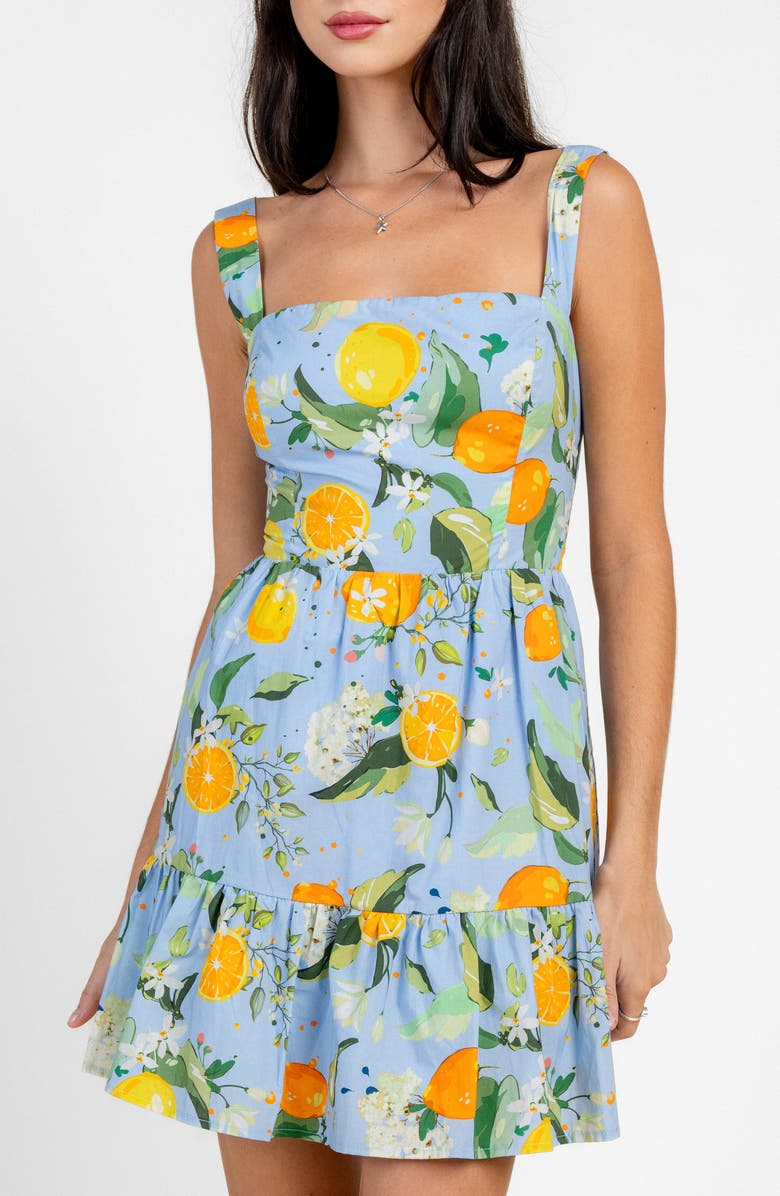 Beivy Lemon Print Cotton Fit & Flare Minidress, Main, color, Peri Blue