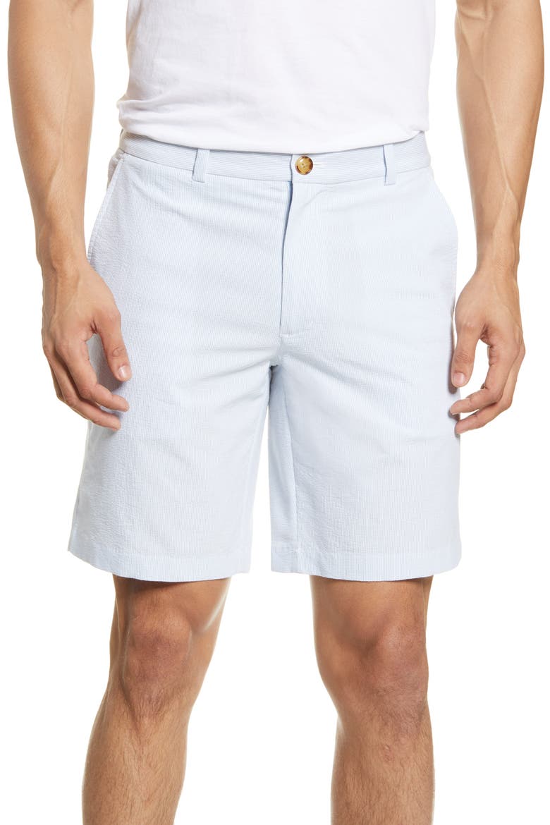 Flat Front Seersucker Shorts, Main, color, JAKE BLUE