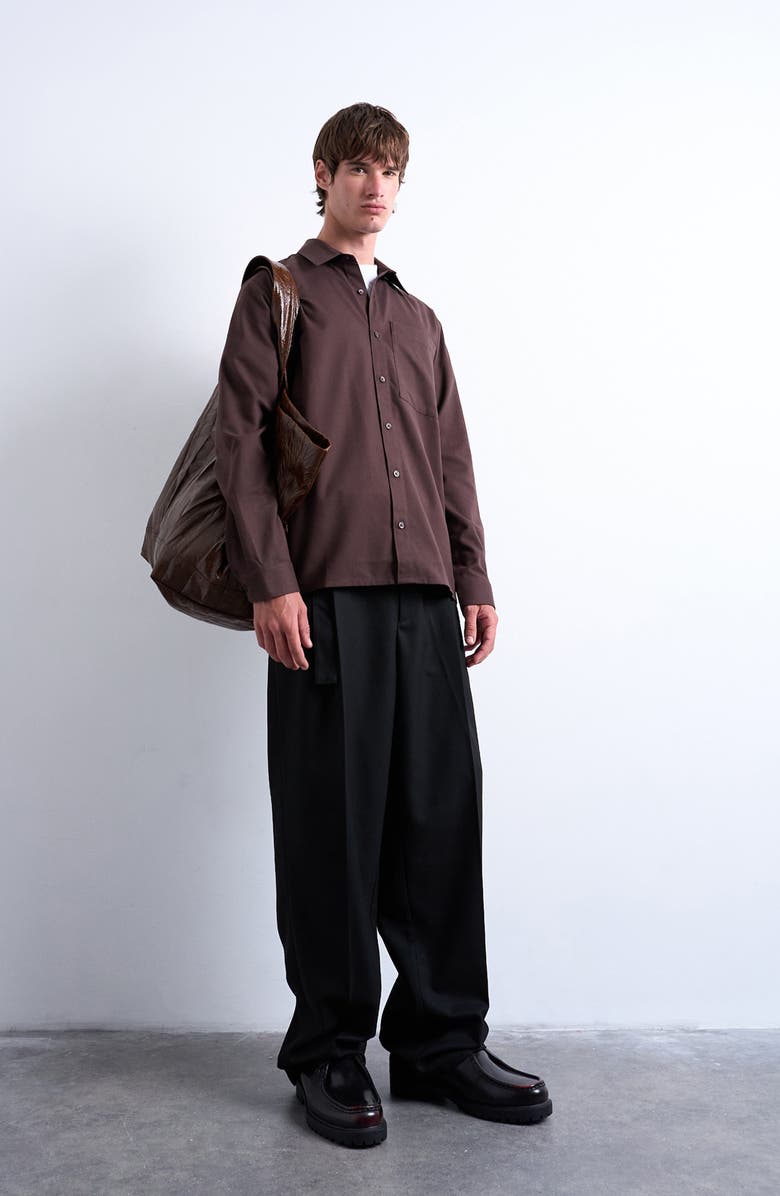 Topman Solid Flannel Button-Up Overshirt, Alternate, color, Brown