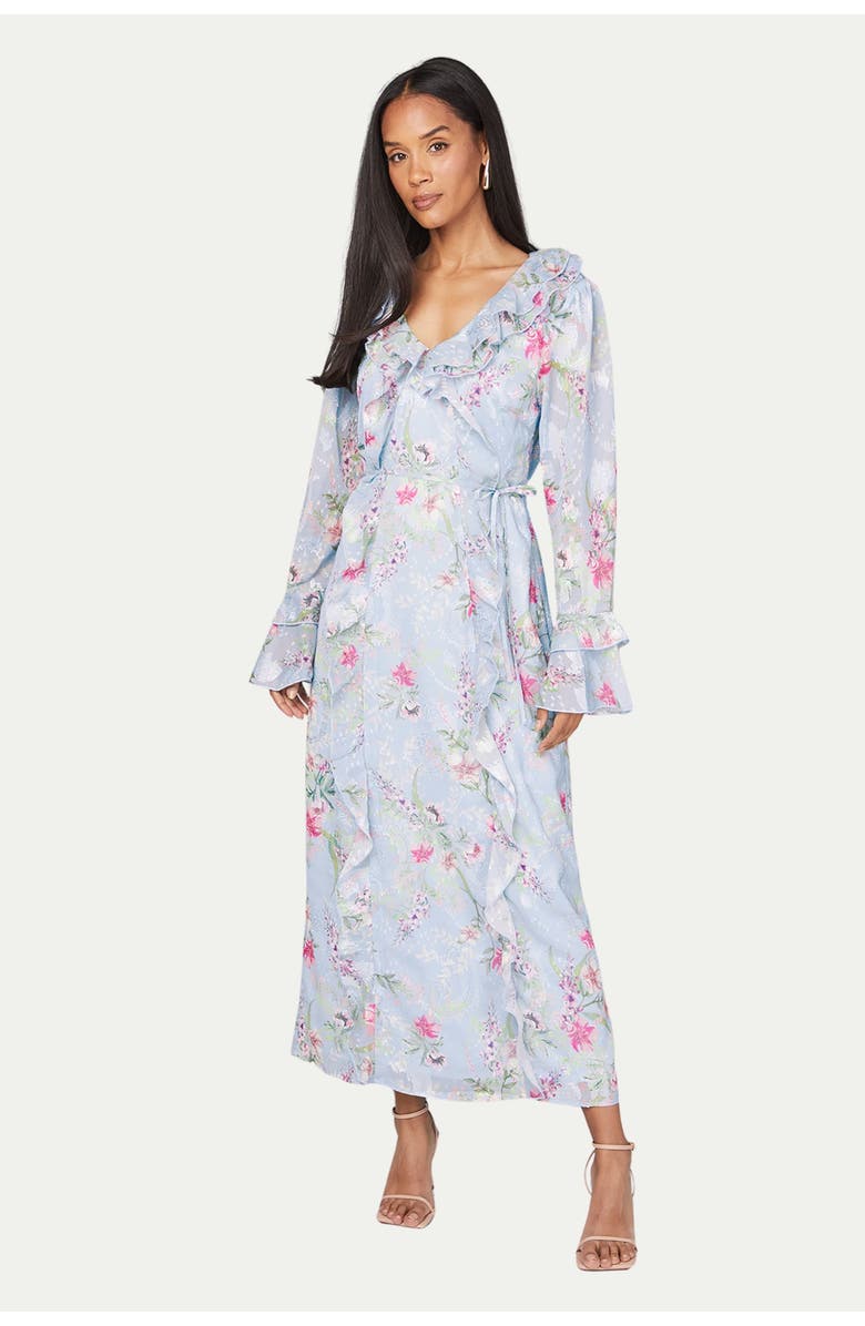 Wallis Floral Ruffle Belted Midaxi Dress, Main, color, Blue